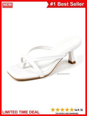 Womens Strappy Kitten Heel Thong Sandals Square Open Toe Slip On Mules